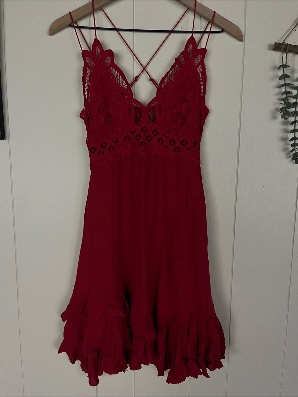 Free People Red Lace-Trim Mini Dress